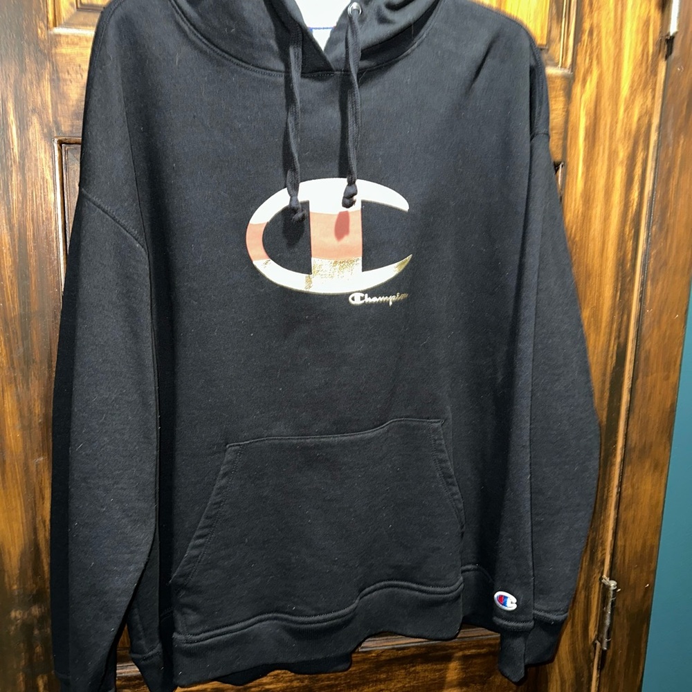 Champion Black Hoodie with Gold Logo